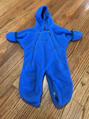 Patagonia Bright Blue Fleece Hooded One-Piece Footie Bunting